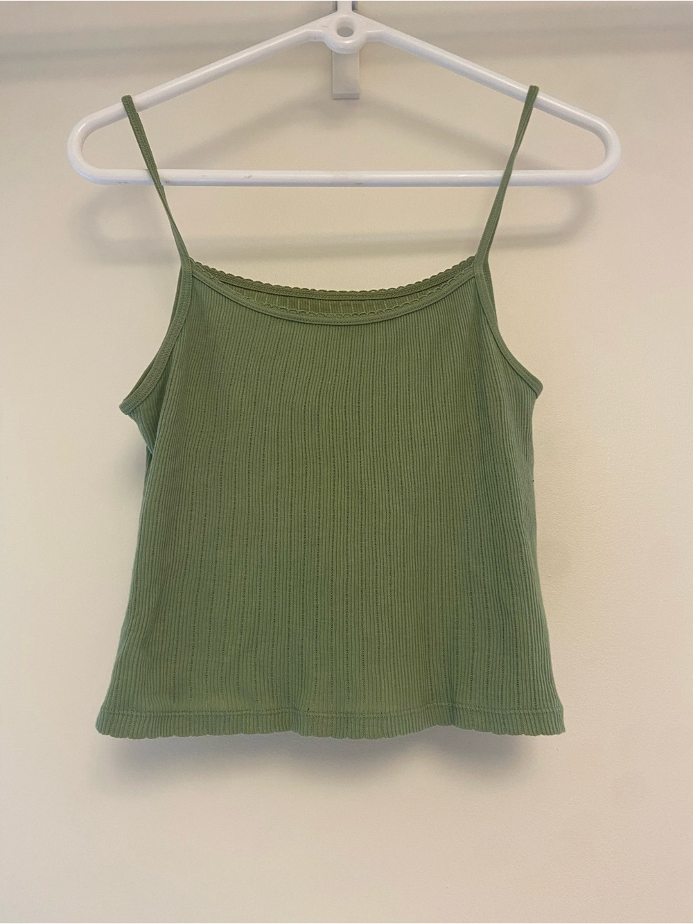 Brandy Melville Olive Green Ribbed Scallop Trim Camisole